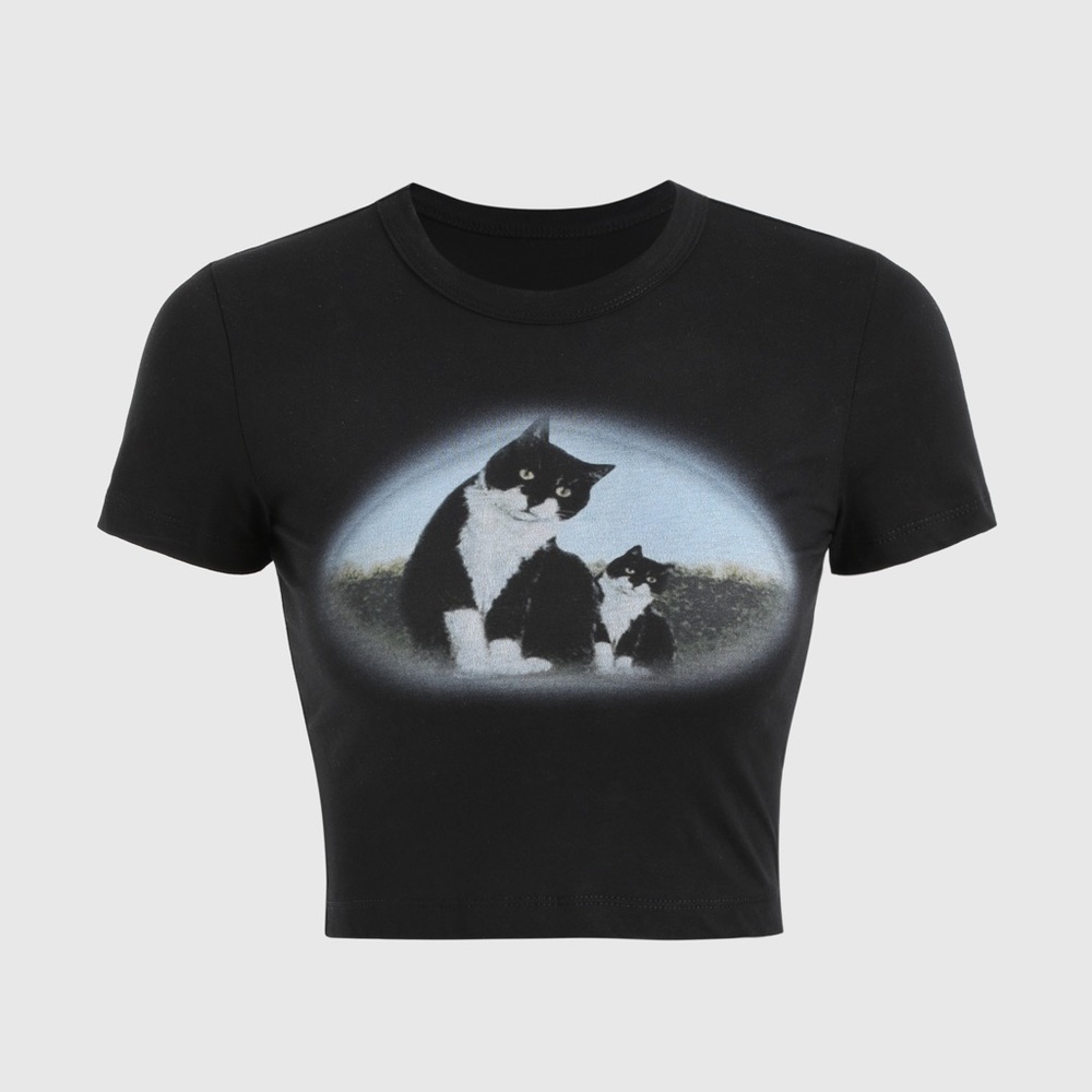 Cider graphic Black shirt with cat